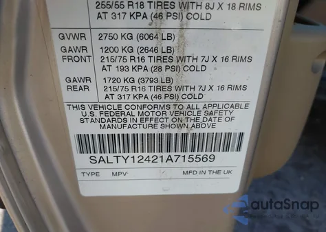 2001 Land Rover Discovery Series Ii from USA, damaged, VIN SALTY12421A715569